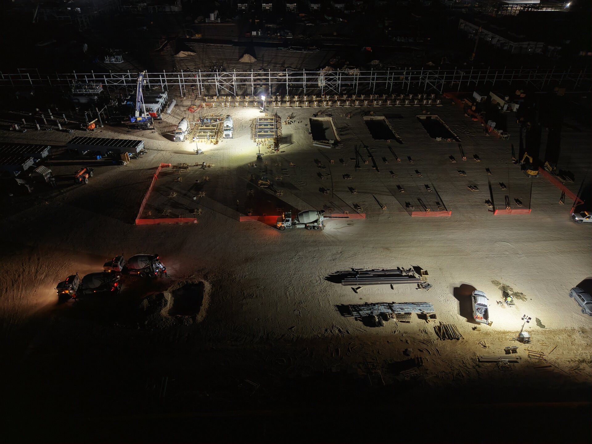 Compression station foundation work continuing at night